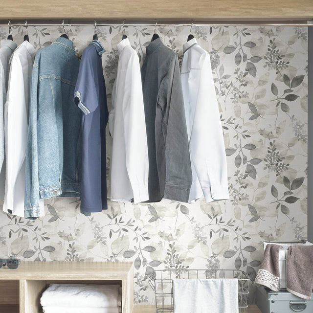 Breezy Grey Peel & Stick Wallpaper with Botanical Leaves - NuWallpaper NUS3144