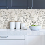 Breezy Grey Peel & Stick Wallpaper with Botanical Leaves - NuWallpaper NUS3144