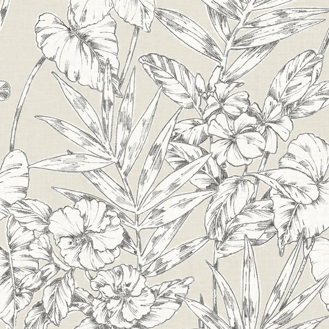 Cayman Grey Peel & Stick Wallpaper with Botanical Floral Pattern - NuWallpaper NUS3145