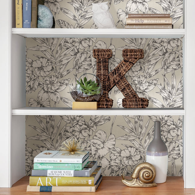 Cayman Grey Peel & Stick Wallpaper with Botanical Floral Pattern - NuWallpaper NUS3145