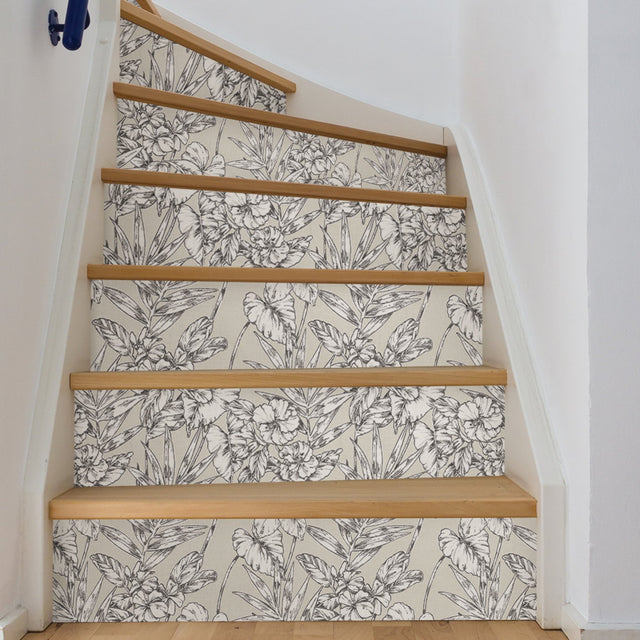 Cayman Grey Peel & Stick Wallpaper with Botanical Floral Pattern - NuWallpaper NUS3145