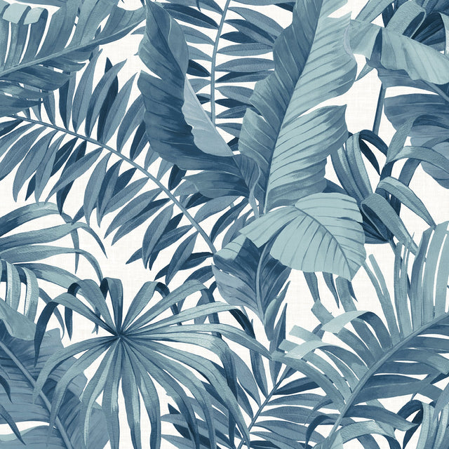 Maui Blue Peel & Stick Wallpaper with Tropical Botanical Leaf Pattern - NuWallpaper NUS3148
