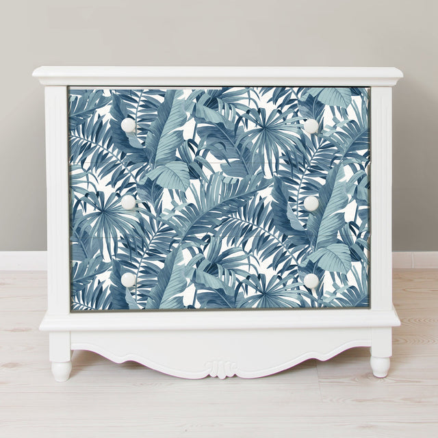 Maui Blue Peel & Stick Wallpaper with Tropical Botanical Leaf Pattern - NuWallpaper NUS3148