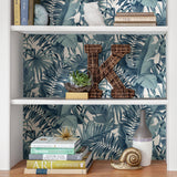 Maui Blue Peel & Stick Wallpaper with Tropical Botanical Leaf Pattern - NuWallpaper NUS3148
