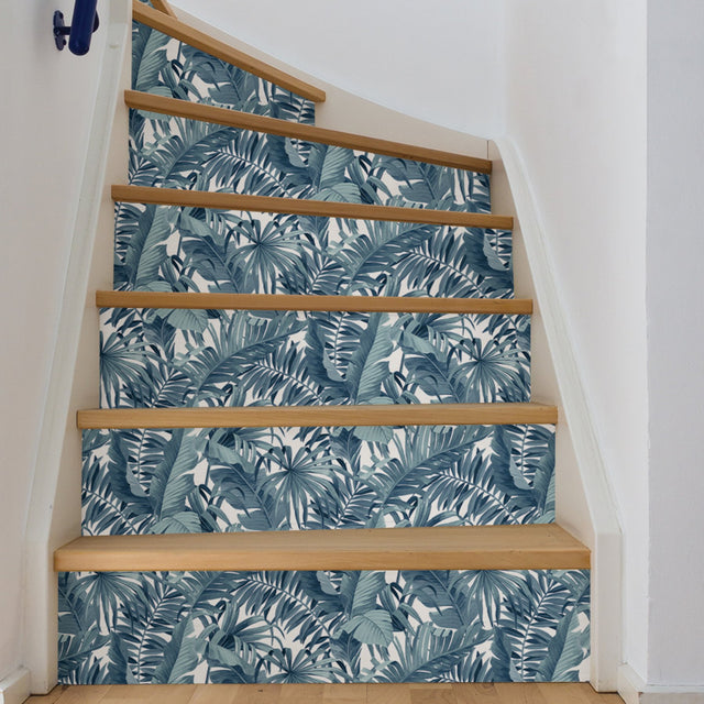 Maui Blue Peel & Stick Wallpaper with Tropical Botanical Leaf Pattern - NuWallpaper NUS3148