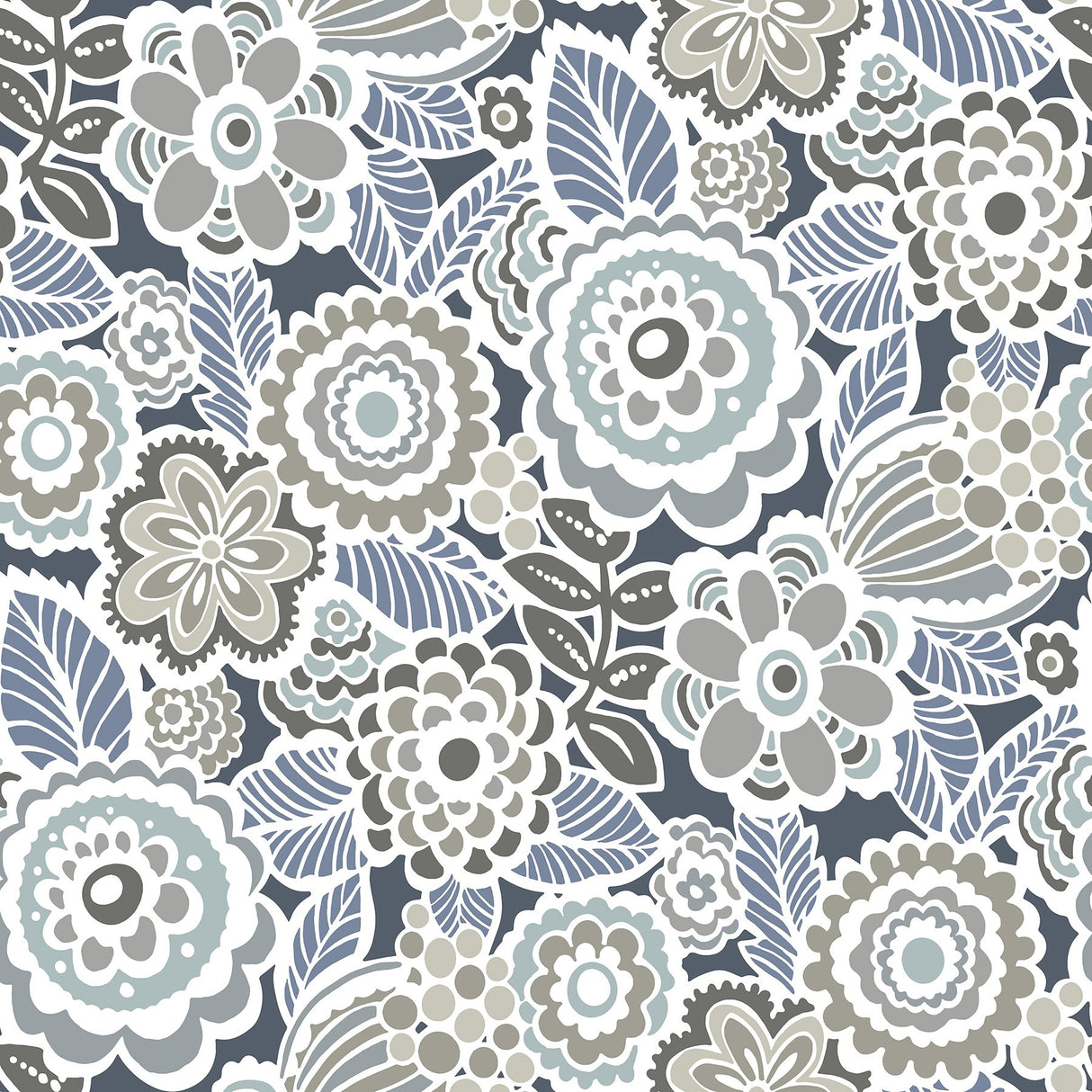 Dream On Navy Peel & Stick Floral Wallpaper with Modern Vintage Flowers - NuWallpaper NUS3160