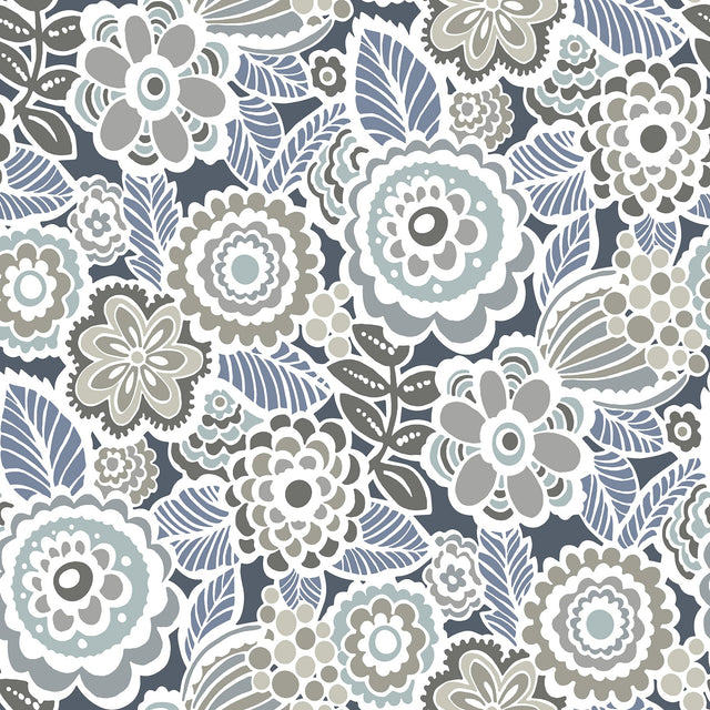 Dream On Navy Peel & Stick Floral Wallpaper with Modern Vintage Flowers - NuWallpaper NUS3160