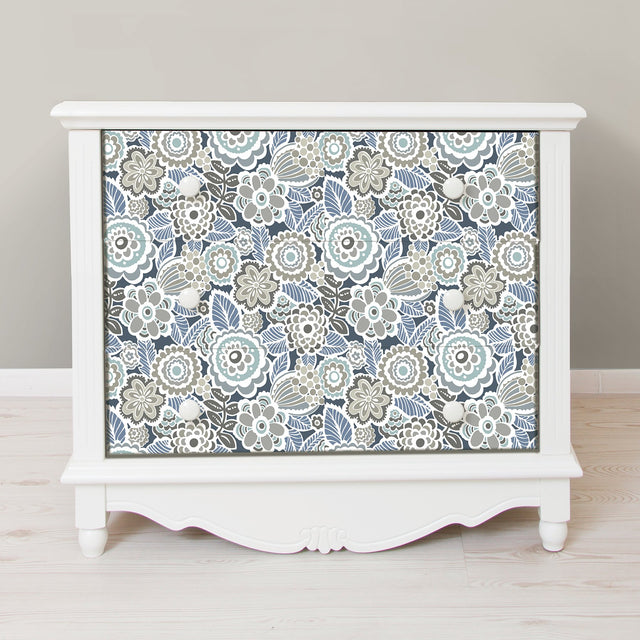 Dream On Navy Peel & Stick Floral Wallpaper with Modern Vintage Flowers - NuWallpaper NUS3160