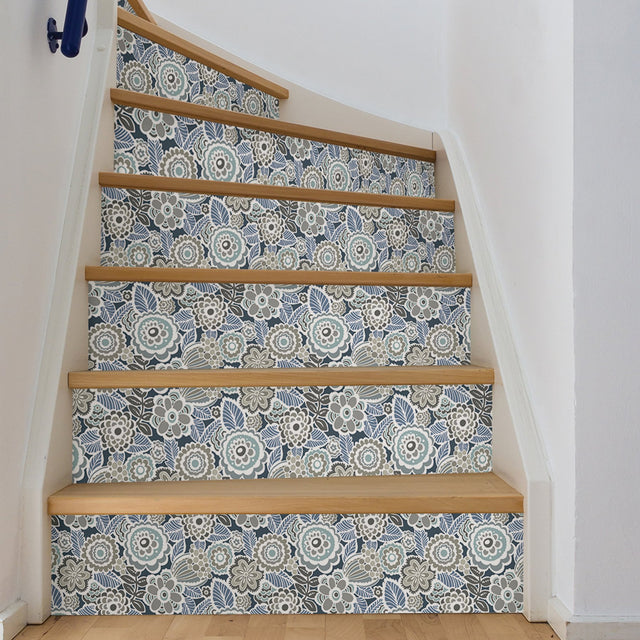 Dream On Navy Peel & Stick Floral Wallpaper with Modern Vintage Flowers - NuWallpaper NUS3160