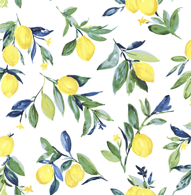 Lemon Drop Yellow Peel & Stick Wallpaper with Vintage Lemon Motif - NuWallpaper NUS3161