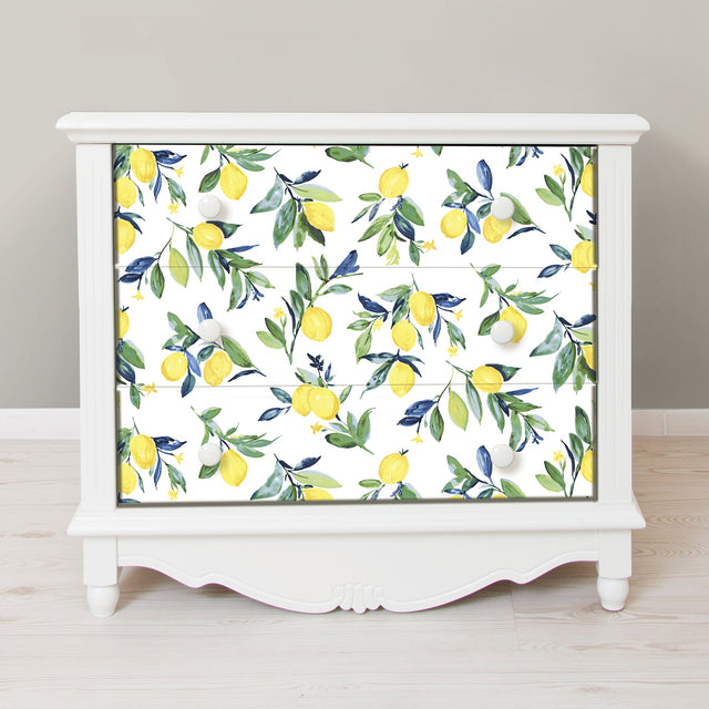 Lemon Drop Yellow Peel & Stick Wallpaper with Vintage Lemon Motif - NuWallpaper NUS3161