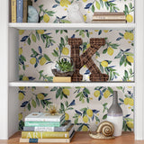 Lemon Drop Yellow Peel & Stick Wallpaper with Vintage Lemon Motif - NuWallpaper NUS3161