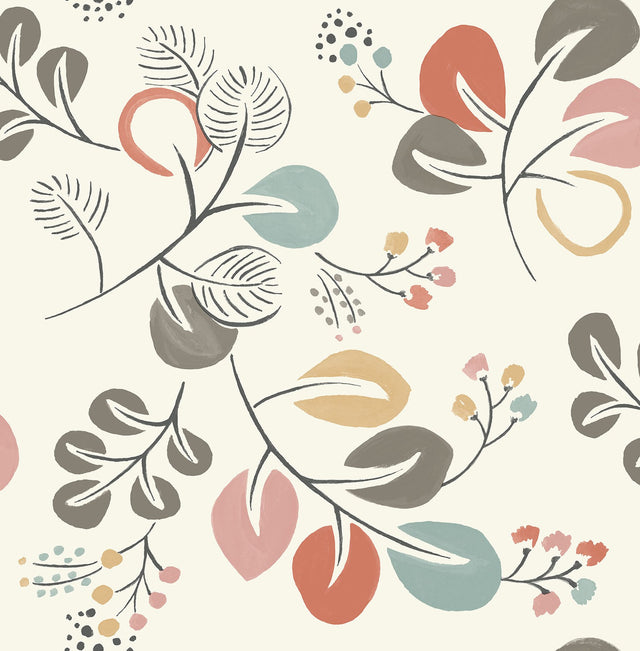 Astrilde Multicolor Peel & Stick Wallpaper with Scandinavian Botanical Trails - NuWallpaper NUS3259
