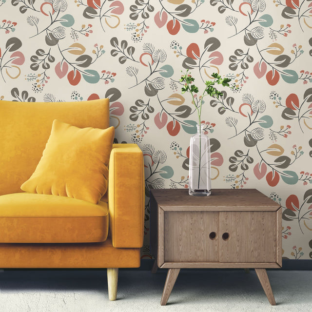 Astrilde Multicolor Peel & Stick Wallpaper with Scandinavian Botanical Trails - NuWallpaper NUS3259