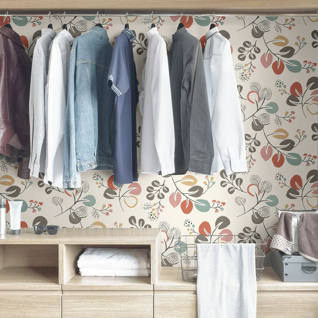 Astrilde Multicolor Peel & Stick Wallpaper with Scandinavian Botanical Trails - NuWallpaper NUS3259