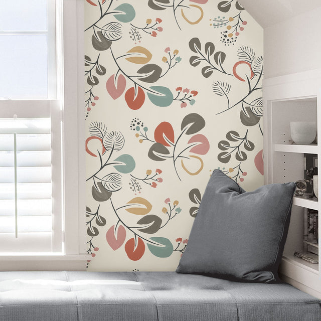 Astrilde Multicolor Peel & Stick Wallpaper with Scandinavian Botanical Trails - NuWallpaper NUS3259