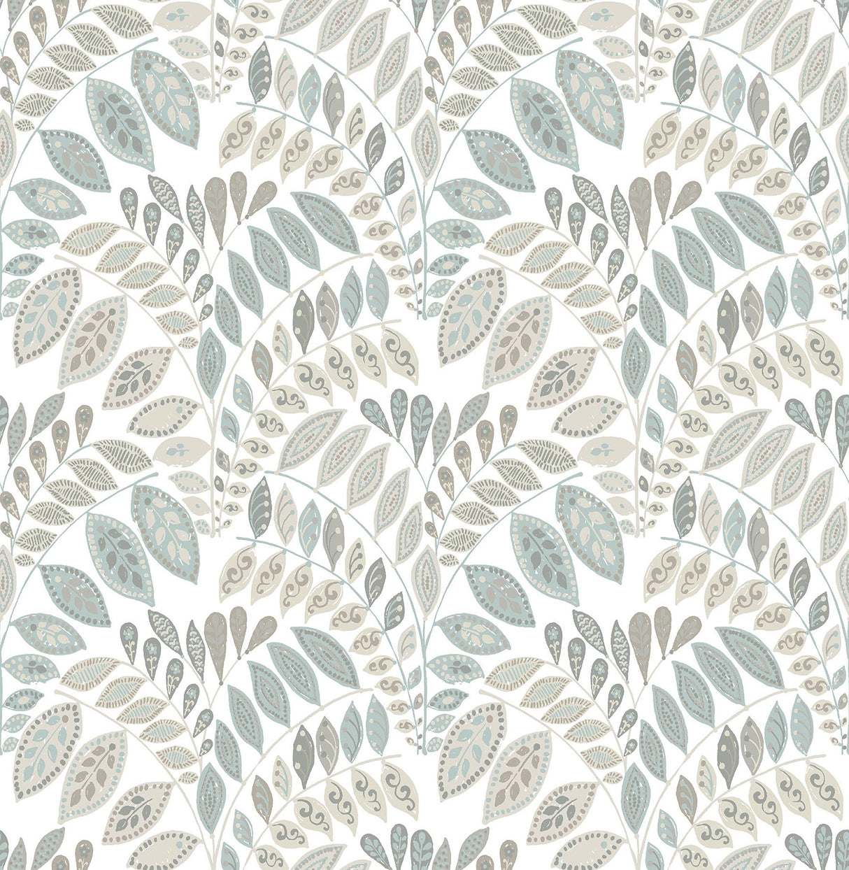 Gustavus Grey Peel & Stick Wallpaper with Scandinavian Botanical Leaf Pattern - NuWallpaper NUS3260