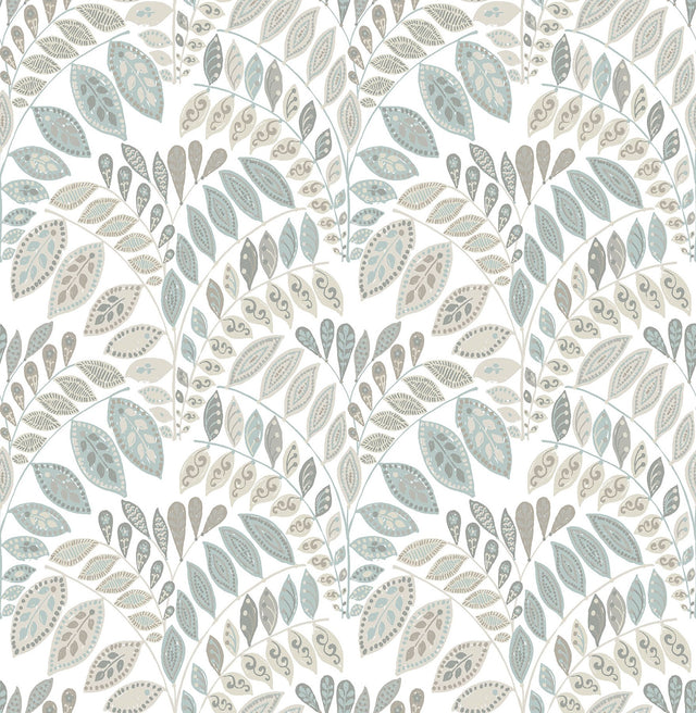 Gustavus Grey Peel & Stick Wallpaper with Scandinavian Botanical Leaf Pattern - NuWallpaper NUS3260