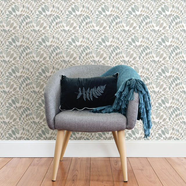 Gustavus Grey Peel & Stick Wallpaper with Scandinavian Botanical Leaf Pattern - NuWallpaper NUS3260