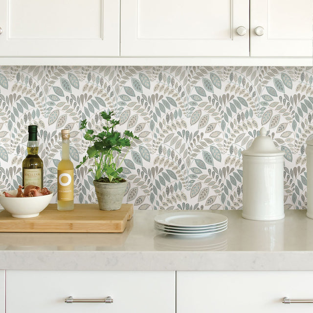 Gustavus Grey Peel & Stick Wallpaper with Scandinavian Botanical Leaf Pattern - NuWallpaper NUS3260