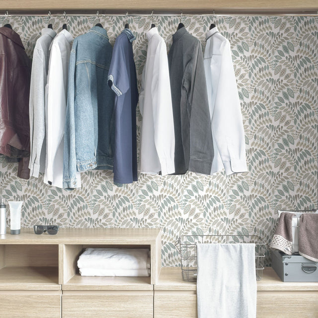 Gustavus Grey Peel & Stick Wallpaper with Scandinavian Botanical Leaf Pattern - NuWallpaper NUS3260