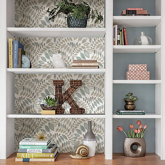 Gustavus Grey Peel & Stick Wallpaper with Scandinavian Botanical Leaf Pattern - NuWallpaper NUS3260