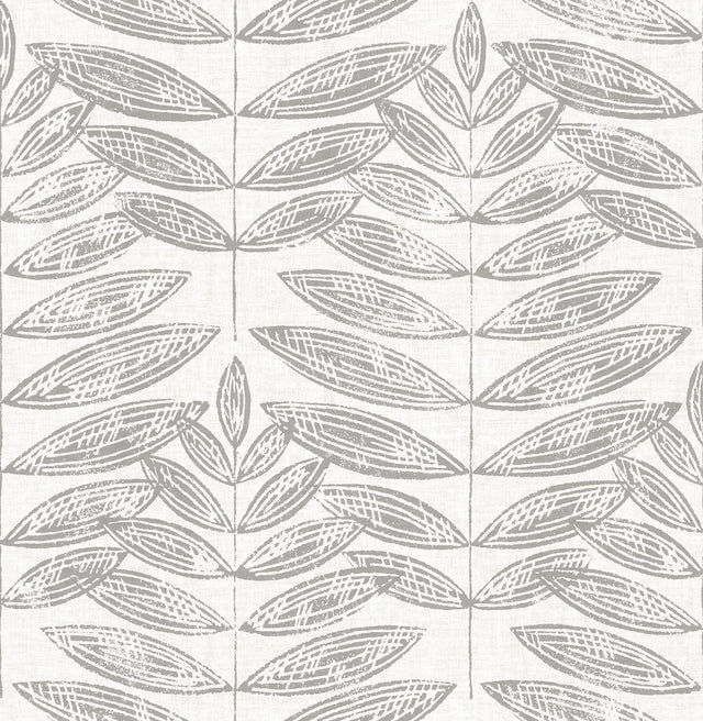 Terrain Grey Peel & Stick Wallpaper with Scandinavian Botanical Leaf Pattern - NuWallpaper NUS3263