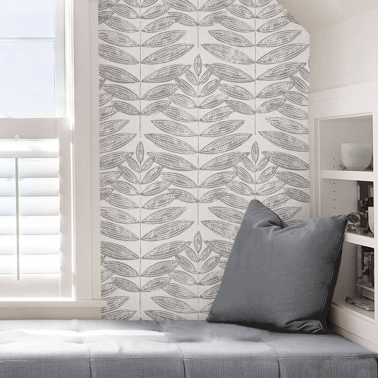 Terrain Grey Peel & Stick Wallpaper with Scandinavian Botanical Leaf Pattern - NuWallpaper NUS3263
