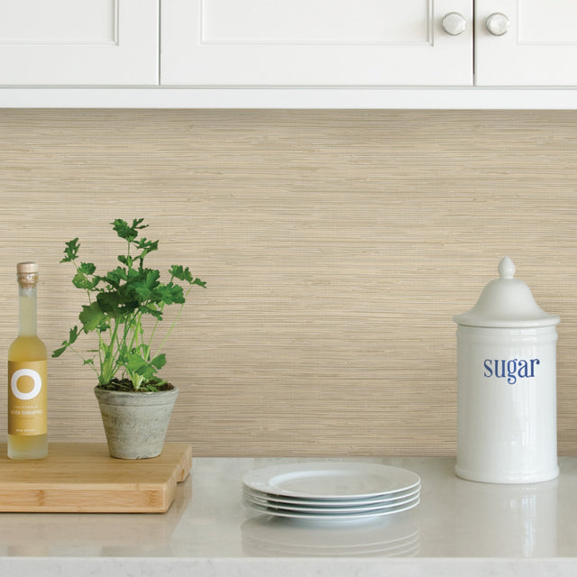 Tibetan Grasscloth Cream Peel & Stick Wallpaper with Faux Grasscloth Pattern - NuWallpaper NUS3336
