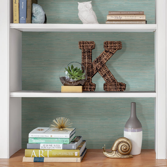 Tibetan Grasscloth Teal Peel & Stick Wallpaper with Faux Grasscloth Pattern - NuWallpaper NUS3337