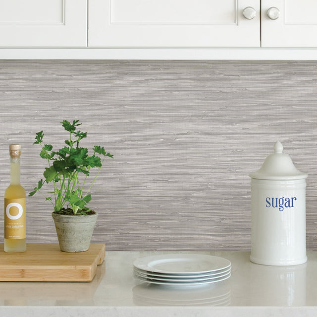 Tibetan Grasscloth Silver Peel & Stick Wallpaper with Metallic Faux Grasscloth Texture - NuWallpaper NUS3340