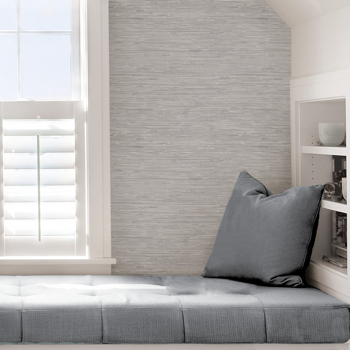 Tibetan Grasscloth Silver Peel & Stick Wallpaper with Metallic Faux Grasscloth Texture - NuWallpaper NUS3340