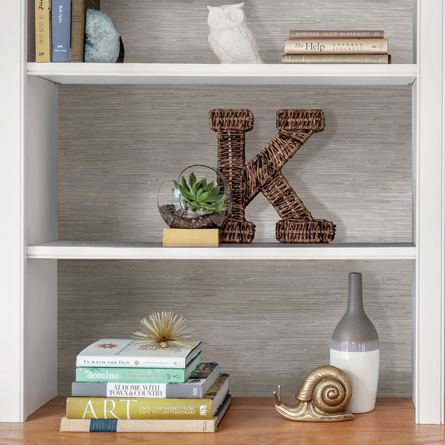 Tibetan Grasscloth Silver Peel & Stick Wallpaper with Metallic Faux Grasscloth Texture - NuWallpaper NUS3340
