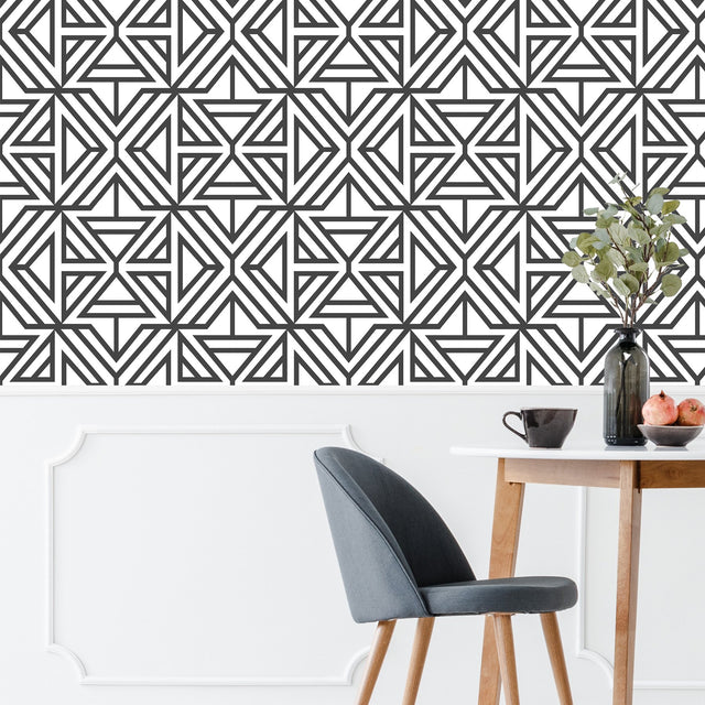 Linear Black Peel & Stick Wallpaper with Modern Geometric Pattern - NuWallpaper NUS3499