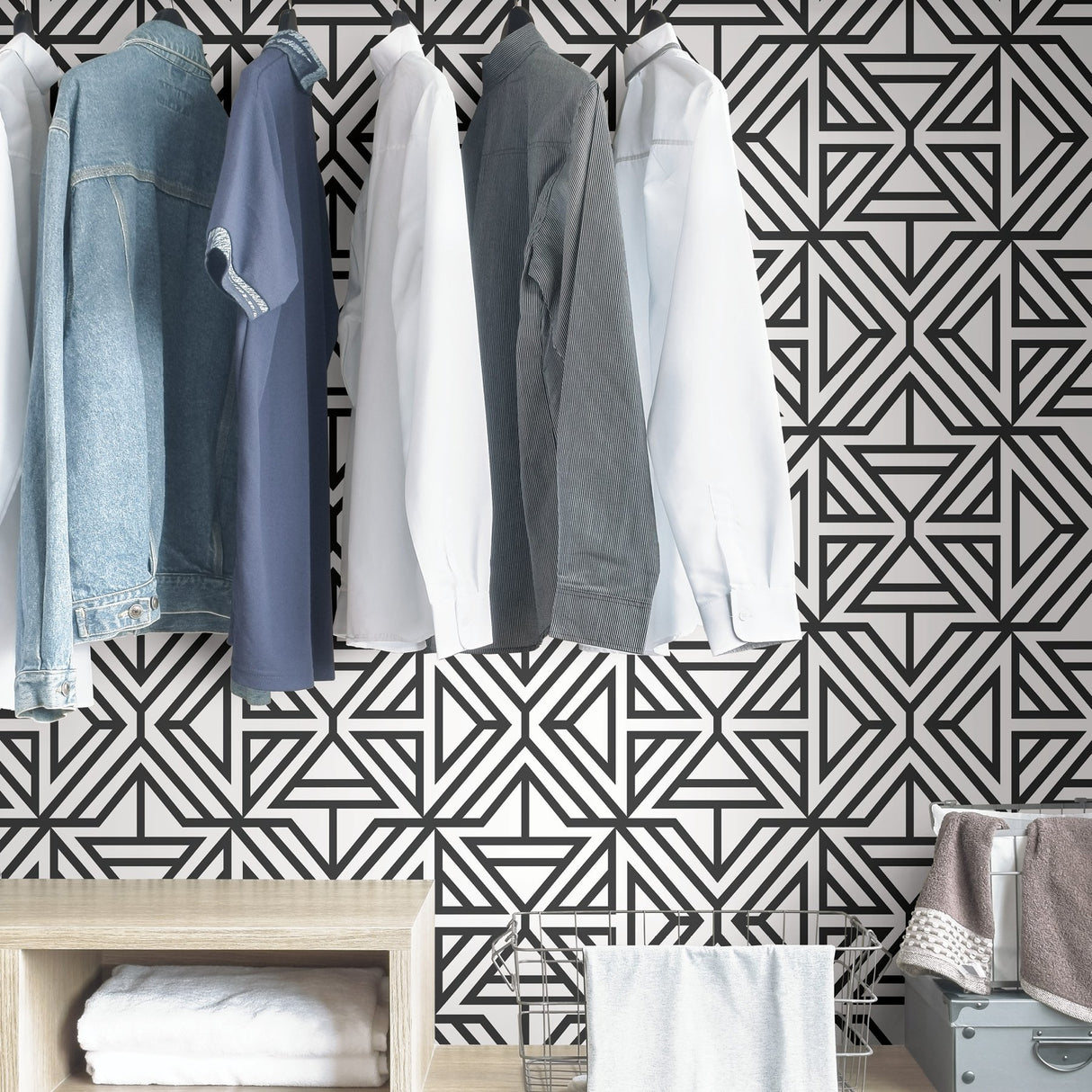 Linear Black Peel & Stick Wallpaper with Modern Geometric Pattern - NuWallpaper NUS3499