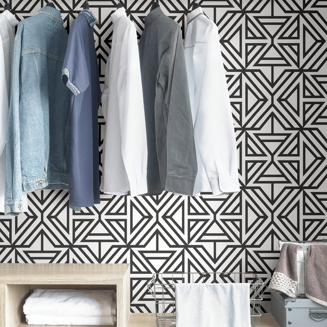Linear Black Peel & Stick Wallpaper with Modern Geometric Pattern - NuWallpaper NUS3499