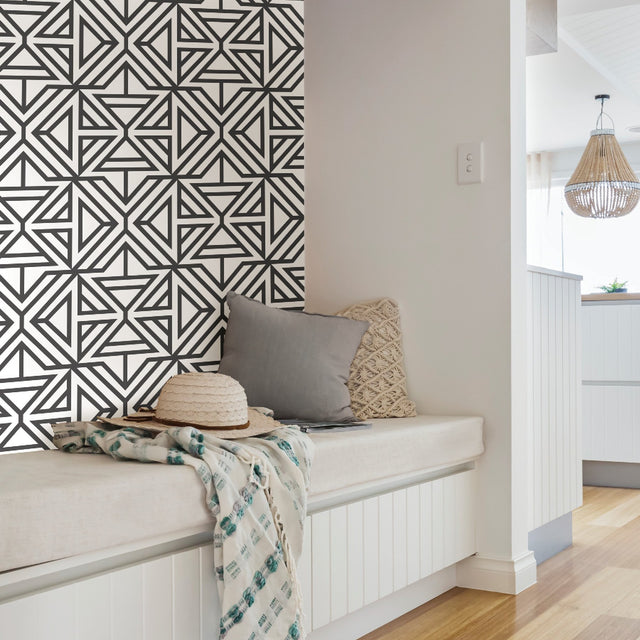 Linear Black Peel & Stick Wallpaper with Modern Geometric Pattern - NuWallpaper NUS3499