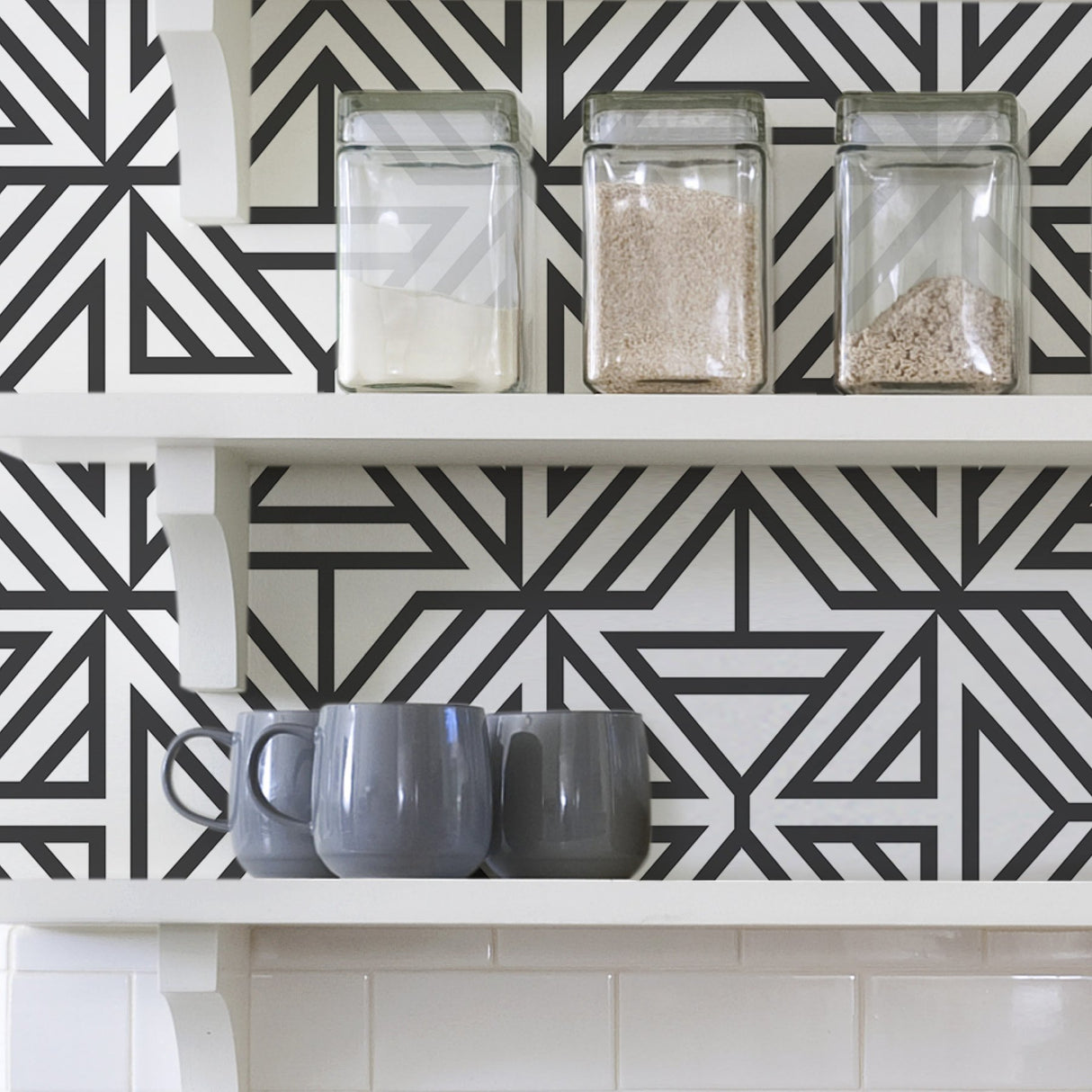 Linear Black Peel & Stick Wallpaper with Modern Geometric Pattern - NuWallpaper NUS3499