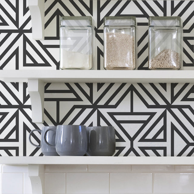 Linear Black Peel & Stick Wallpaper with Modern Geometric Pattern - NuWallpaper NUS3499