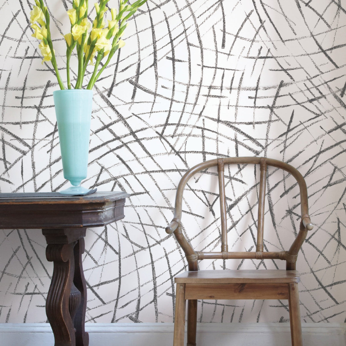Imprint Black Peel & Stick Wallpaper with Modern Abstract Geometric Brushstroke Pattern - NuWallpaper NUS3500