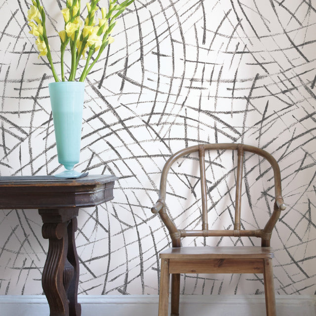 Imprint Black Peel & Stick Wallpaper with Modern Abstract Geometric Brushstroke Pattern - NuWallpaper NUS3500