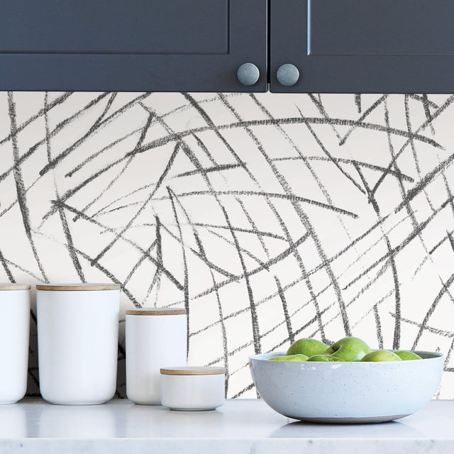 Imprint Black Peel & Stick Wallpaper with Modern Abstract Geometric Brushstroke Pattern - NuWallpaper NUS3500