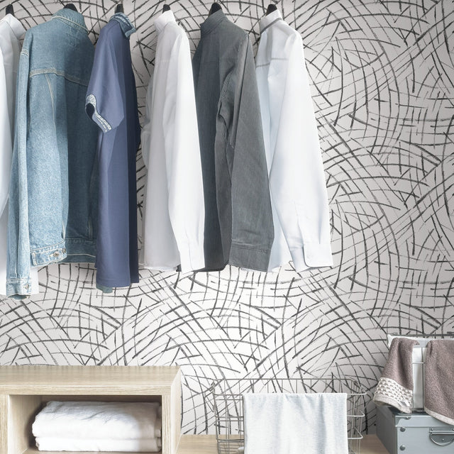 Imprint Black Peel & Stick Wallpaper with Modern Abstract Geometric Brushstroke Pattern - NuWallpaper NUS3500