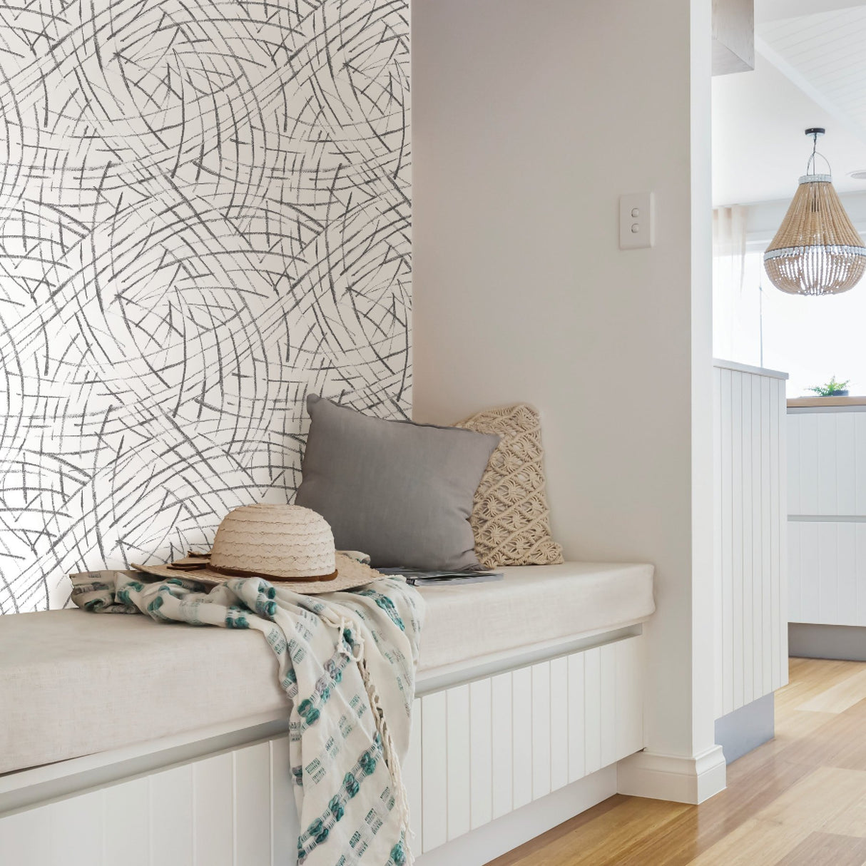 Imprint Black Peel & Stick Wallpaper with Modern Abstract Geometric Brushstroke Pattern - NuWallpaper NUS3500