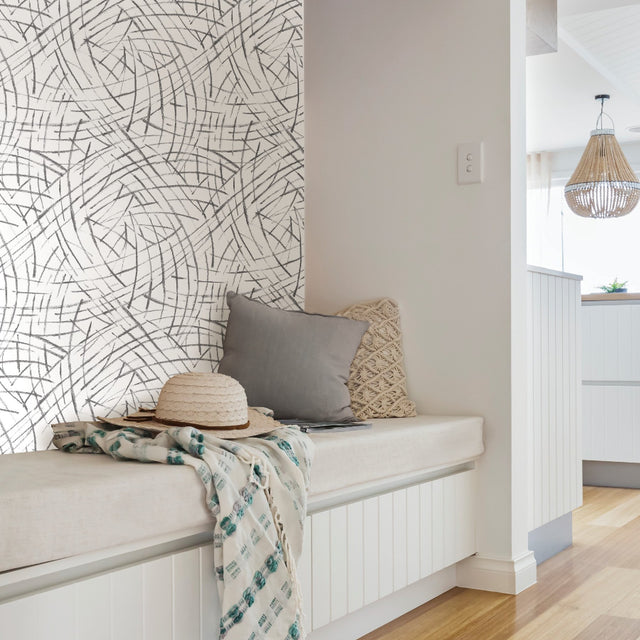 Imprint Black Peel & Stick Wallpaper with Modern Abstract Geometric Brushstroke Pattern - NuWallpaper NUS3500