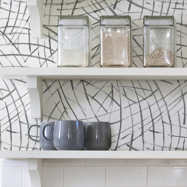 Imprint Black Peel & Stick Wallpaper with Modern Abstract Geometric Brushstroke Pattern - NuWallpaper NUS3500