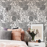 Secret Garden Black Peel & Stick Wallpaper with Whimsical Botanical Floral Pattern - NuWallpaper NUS3501