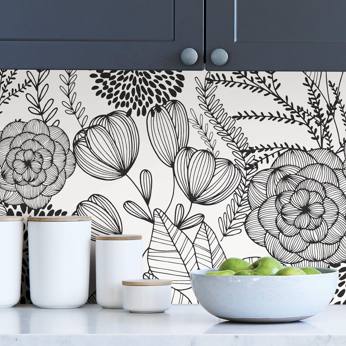 Secret Garden Black Peel & Stick Wallpaper with Whimsical Botanical Floral Pattern - NuWallpaper NUS3501