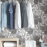 Secret Garden Black Peel & Stick Wallpaper with Whimsical Botanical Floral Pattern - NuWallpaper NUS3501