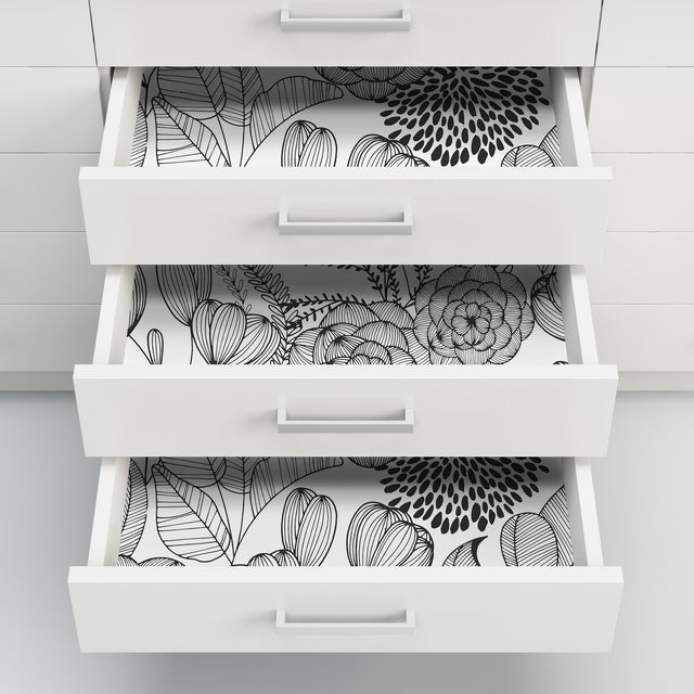 Secret Garden Black Peel & Stick Wallpaper with Whimsical Botanical Floral Pattern - NuWallpaper NUS3501